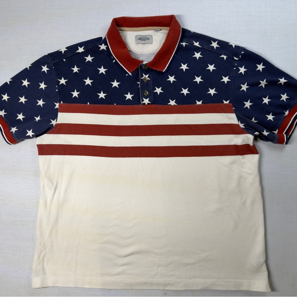 American Legacy USA Red White Blue Stars Stripes Flag Polo Shirt Mens Size XL